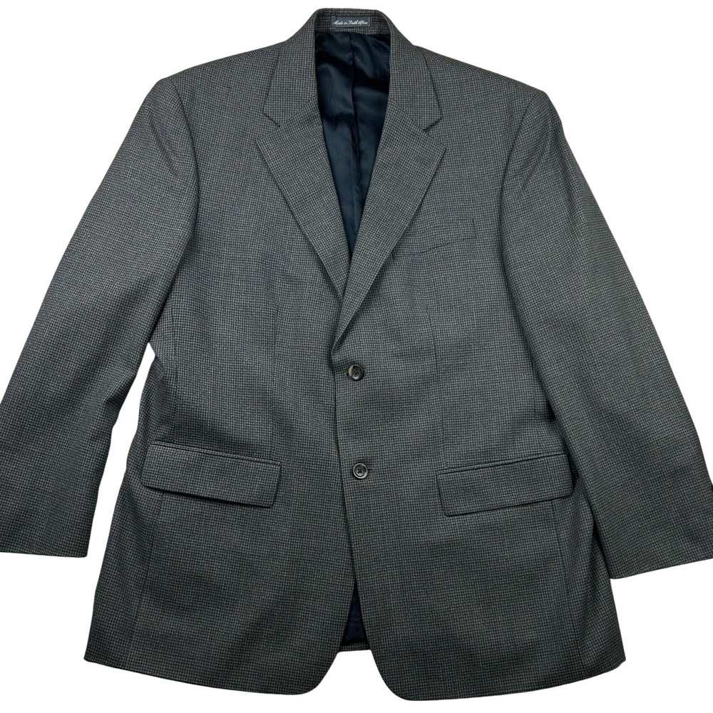 Oscar de la Renta Sport Coat 43R Wool Houndstooth Gray Blazer Made South Africa